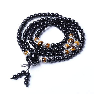 108 Black Crystal Tiger's Eye Gem Mala Bracelet-Your Soul Place